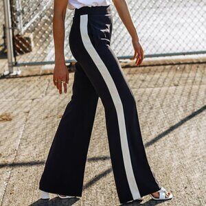 Escada Emeriam Velvet Black and Cream Straight Leg Pants